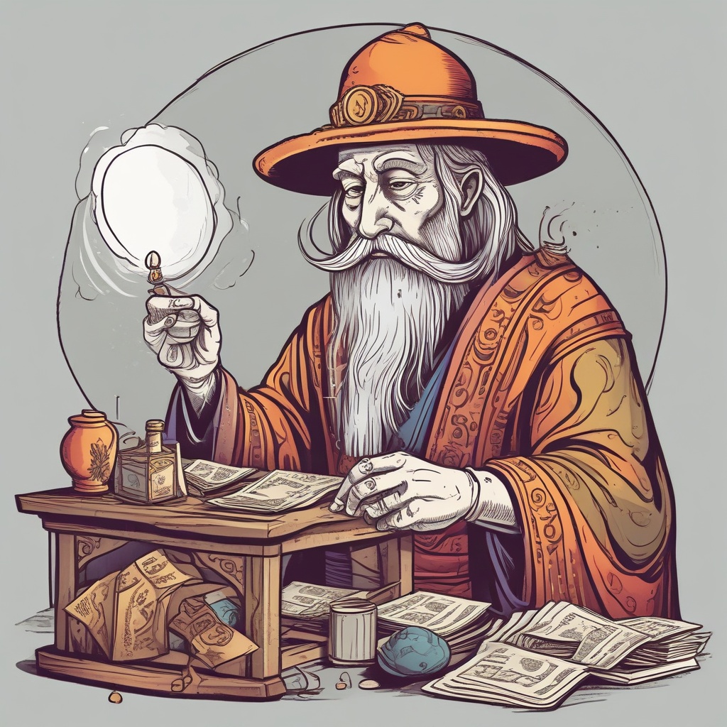 Character encountering fortune-telling fraud in an illustrated style